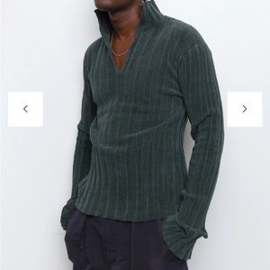 Ribbed Velour Sweater Emerald Green